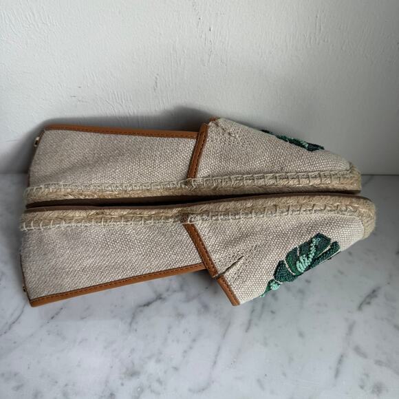 Michael Michael Kors Palm Leaf Sequin Espadrille Flats Beige Green Size 8 - Picture 3 of 11